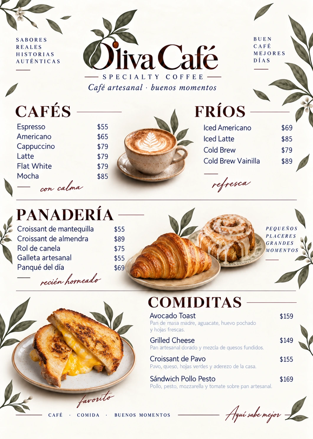 Vista previa del menú OLIVA CAFÉ