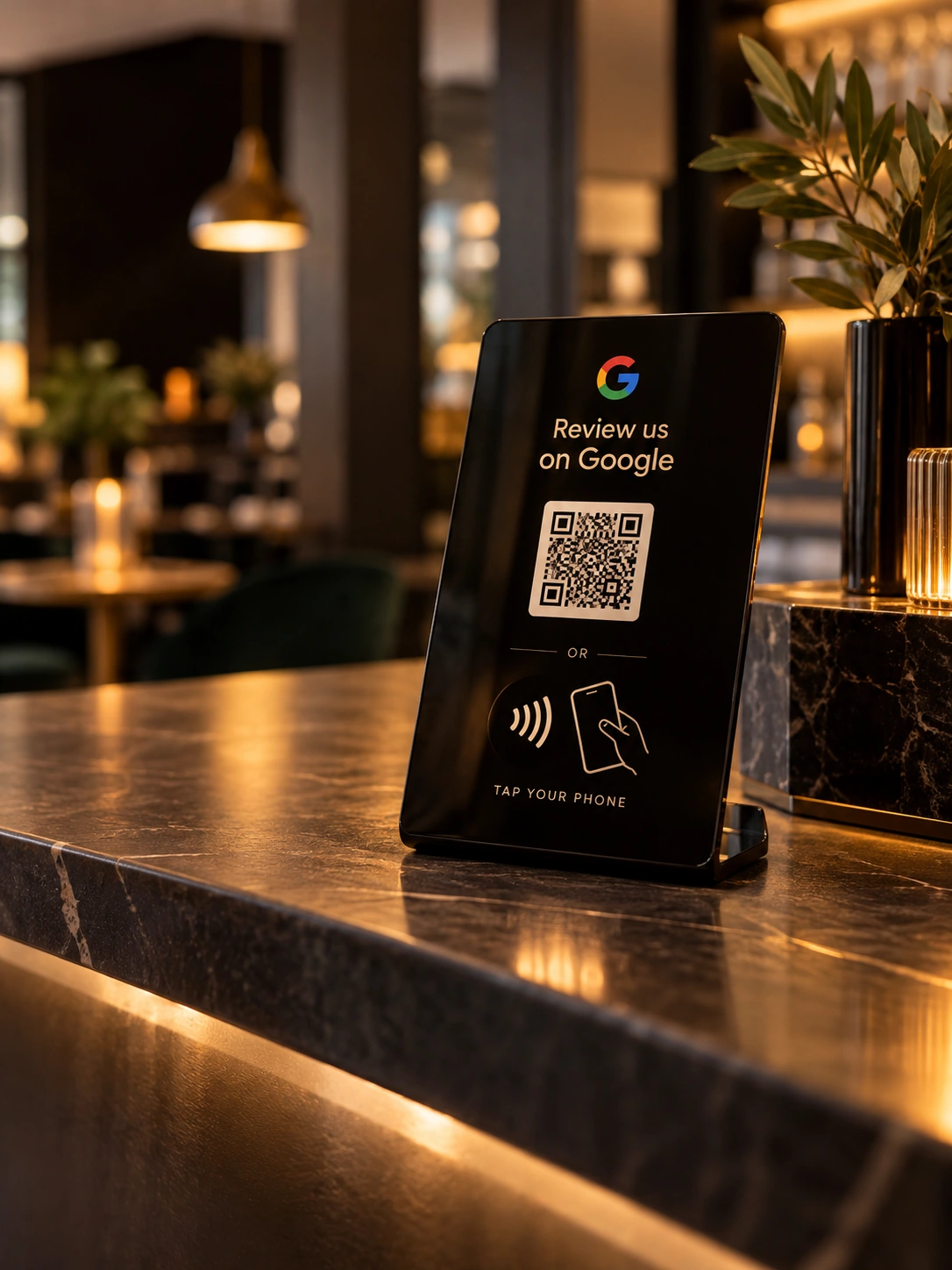 Tarjeta NFC premium negra sobre mesa